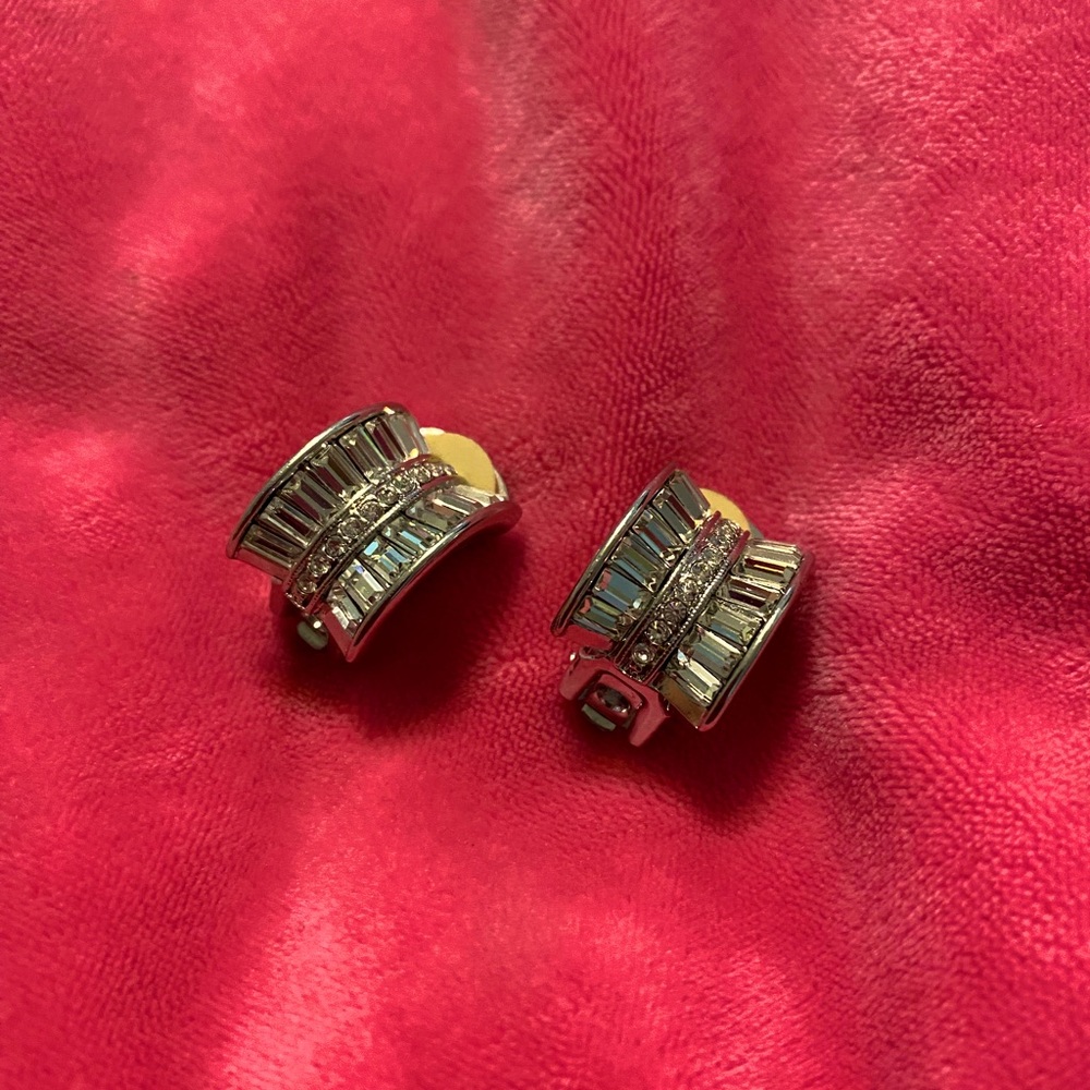 Nolan Miller Crystal Half Hoop Vintage Clip on Earrings
